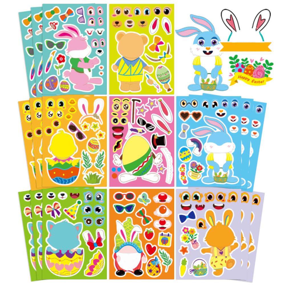 Party Games Easter Egg - 8/16Sheets Cute Easter Cartoon Make a