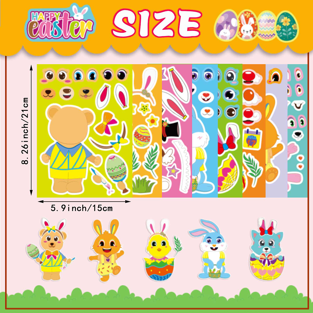 8/16Sheets Cute Easter Cartoon - Party Games Easter Egg のレビューと価格